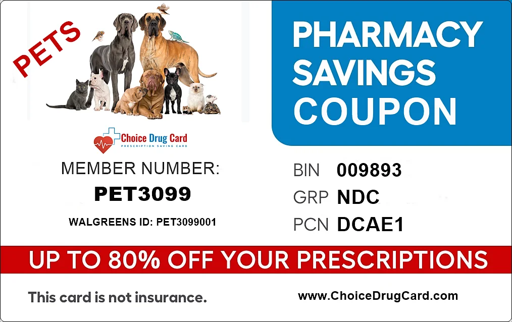 Pet medication savings card